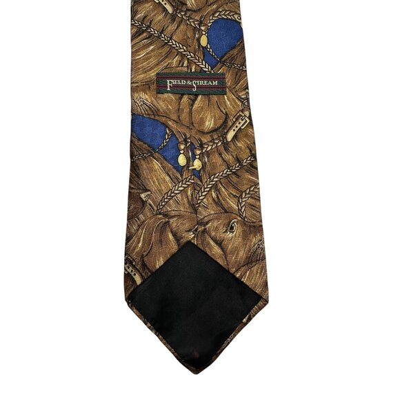 Field & Stream Brown & Blue Dog Print Silk Necktie - Picture 2 of 6